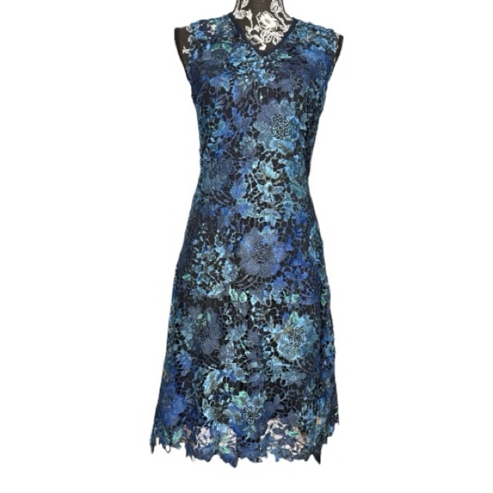 Adrianna Papell Blue Floral Lace Sheath Dress Size 0